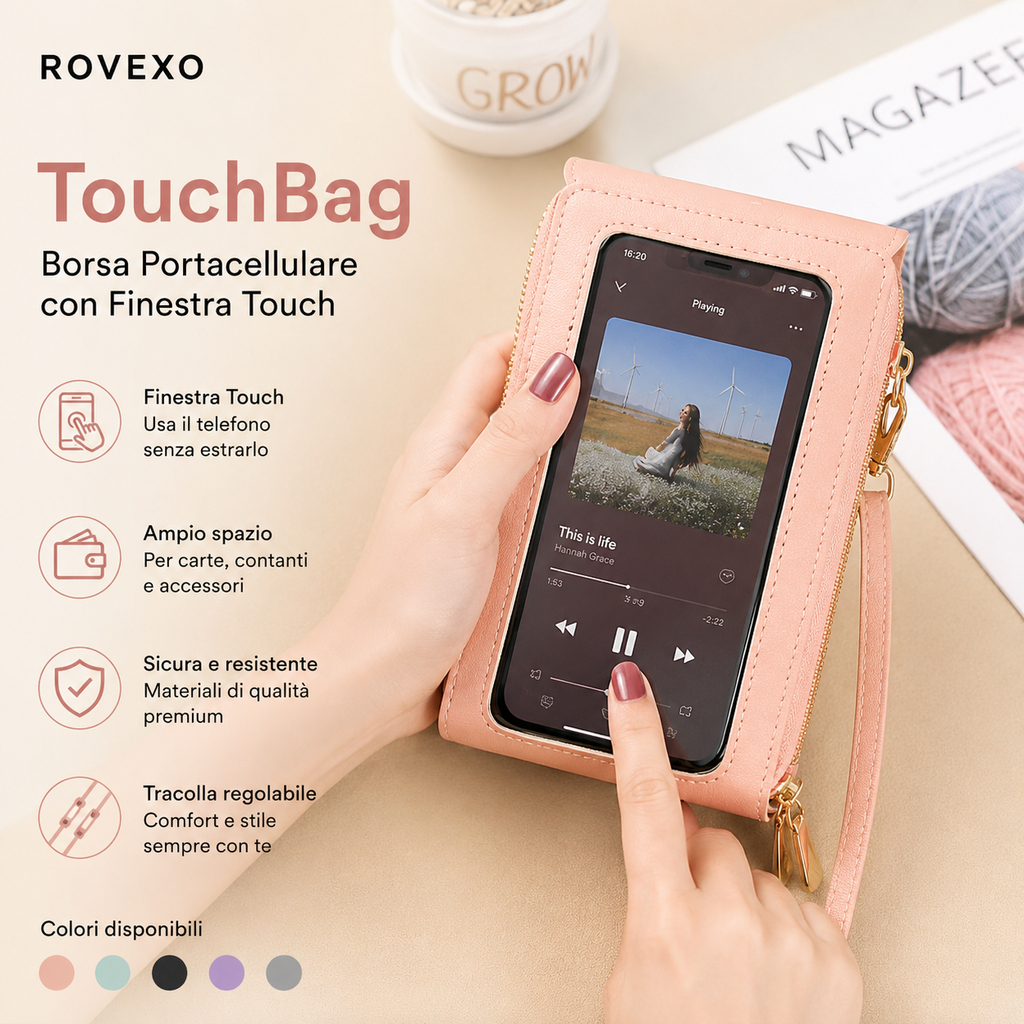 ROVEXO TouchBag – Borsa Portacellulare con Finestra Touch