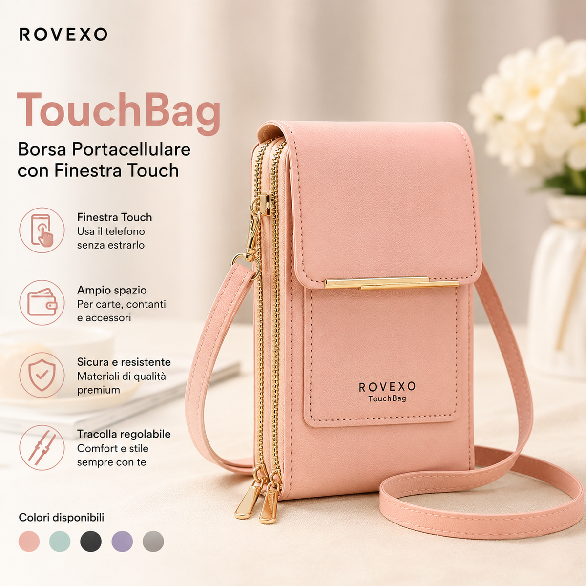 ROVEXO TouchBag – Borsa Portacellulare con Finestra Touch