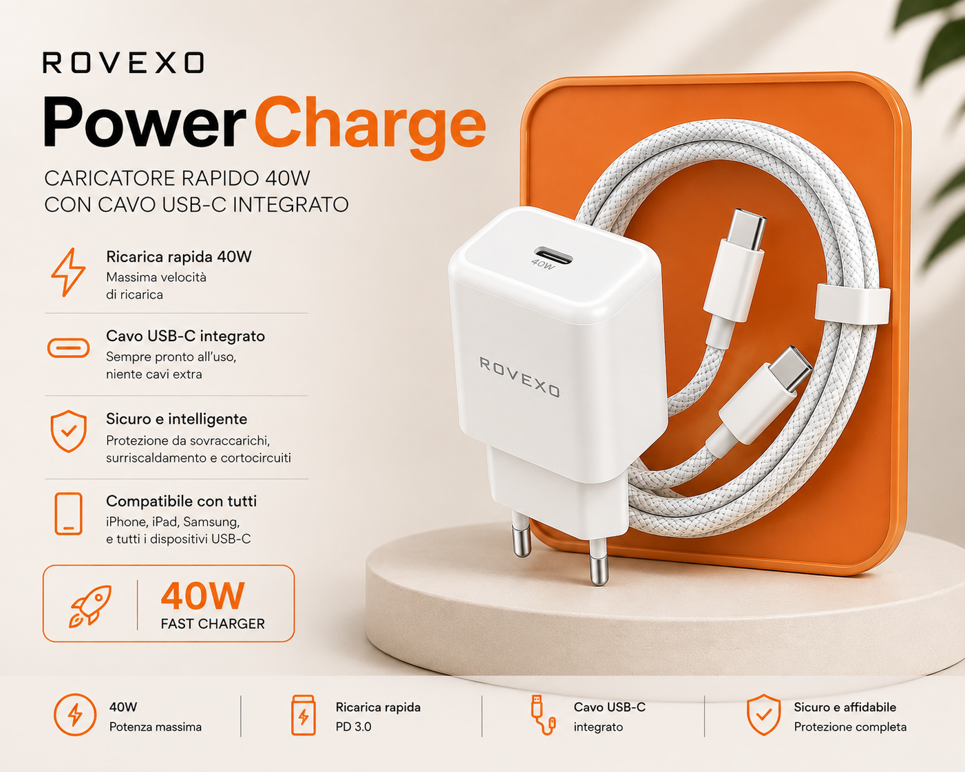 ROVEXO PowerCharge - Caricatore rapido 40W